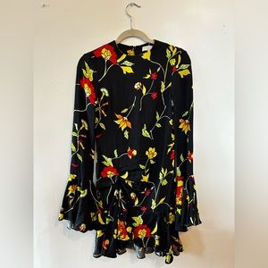 Caroline Constas high neck short black floral bell sleeve cocktail dress SMALL